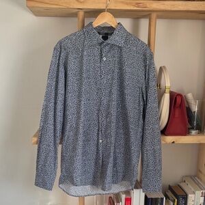 Saks Fifth Avenue Navy Patterned Button Down Shirt
